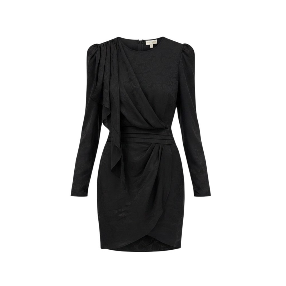 NWT Ronny Kobo Black Shanaya Mini Dress Med Floral Draped LBD Evening Wear